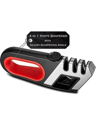 Handheld Knife Sharpener - 4 in 1 With Adjustable Ceramic, Tungsten Steel,  Diamond Rod & Scissor Sharpener Blades - Multi-function, Pocket-sized,  Quick, Non-slip, & Angle Adjustable 