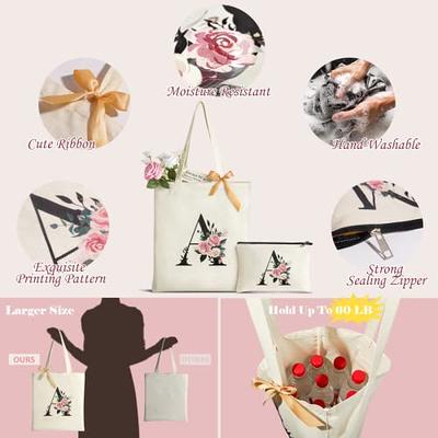 Floral Initial Canvas Tote Bag Customized Wedding Gift 