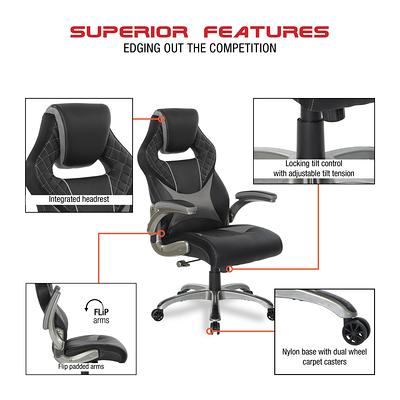 Hanover Commando Ergonomic Gaming Chair with Adjustable Gas Lift Seating  Lumbar and Neck Support