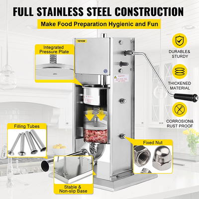 Manual Sausage Stuffer Maker 3L Capacity Vertical Meat Filler Stainless  Steel with 4 Stuffing Nozzles, Commercial and Home Use