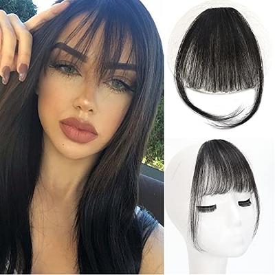 Clip in Bangs Menethe 100% Real Human Hair Bangs Extensions Natural Black Wispy Bangs Fringe with Temples Hairpieces Clip on Air Bangs Flat Neat
