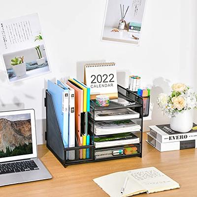 2 Tier Desk Organizer with Drawer Ballucci Color: White