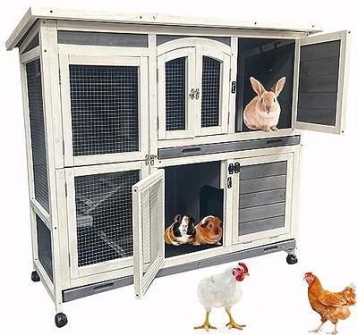 Extra Large 62 Classic Double Story Wooden Indoor & Outdoor Rabbit Hutch  Guinea Pig House On Wheels Small Animals Cat Home for Bunny Cage Hide Room