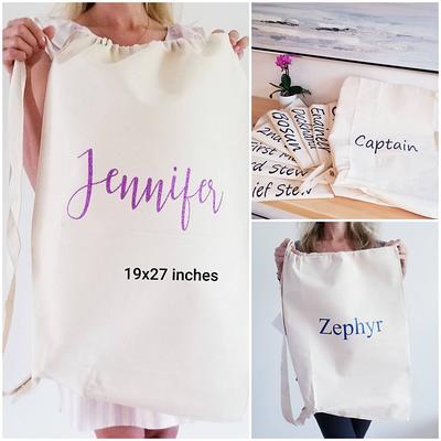 Personalized Laundry Bag Large 100% Sturdy Cotton Canvas with Strap - —