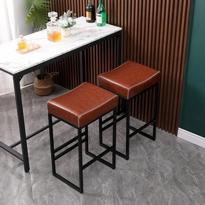 MAISON ARTS Black Counter Height 24 Bar Stools Set of 2 for Kitchen  Counter Backless Modern Square Barstools Upholstered Faux Leather Stools