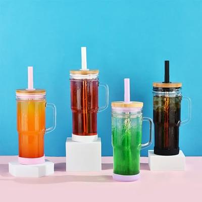 ALINK Glass Cups with Lids and Straws, 24 oz Drinking Glasses