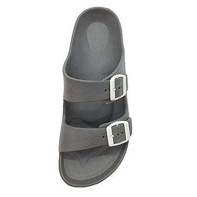  Athlefit Women's Double Buckle EVA Sandals Comfortable Rubber  Waterproof Plastic Two Strap Footbed Foam Slip on Slide Sandals | Slides