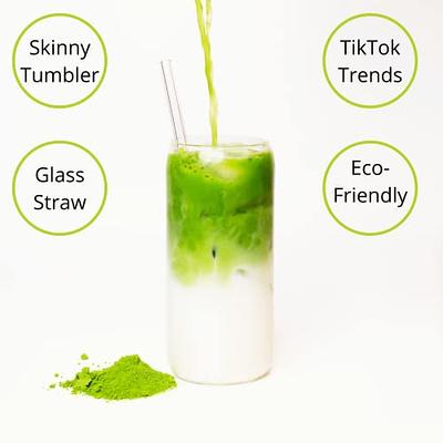 New Glass Cup & Glass Straw - Smoothie / Iced Coffee / With Bamboo Lid /  Tik Tok