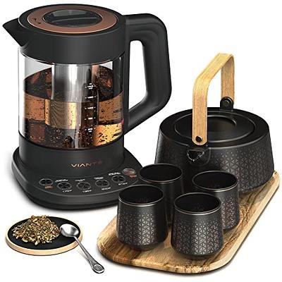 Vianté Luxury Tea Party Set. Complete with Automatic Tea Maker with Infuser  for loose tea bags. Ceramic serving set. Tea pot/cup set and wooden tray.  Excellent gift for tea lovers. - Yahoo