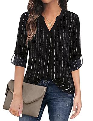 Women Office Long Sleeve Shirts Chiffon Tops V Neck Loose Clothes :  : Clothing, Shoes & Accessories