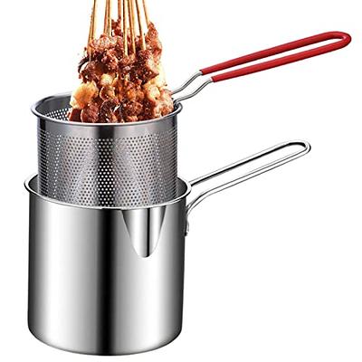 Deep Fryer Pot Stainless Steel Japanese Style Fryer with A Thermometer and Oil Drip Drainer Rack for French Fries Shrimp Chicken Fish, Size: 20.5