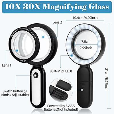 AIXPI Magnifying Glass with Light, 30X Handheld Large Magnifying Glass 12  LED Illuminated Lighted Magnifier for Macular Degeneration Seniors Reading  Inspection Coins Jewelry