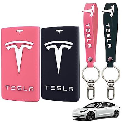 TANDRIVE 2PCS Silicone Key Card Holder Case Compatible with Tesla Model 3  and Model YKey Protector Cover Accessories, Black and Pink