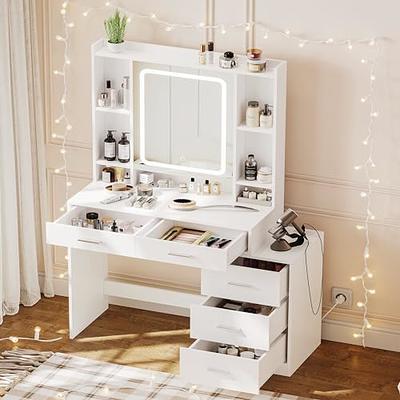 QQXX Vanity Desk with Mirror and Lights,Modern Makeup Vanity Set,Adjustable  Led & Six Drawers & Five Storage Shelves & Vanity Stool Chair,Large Makeup  Desk Dressing Table for Bedroom - Yahoo Shopping