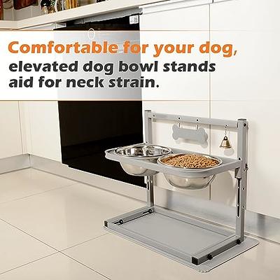 Elevated Slow Feeder Dog Double Bowls Stand 4 Adjustable Height