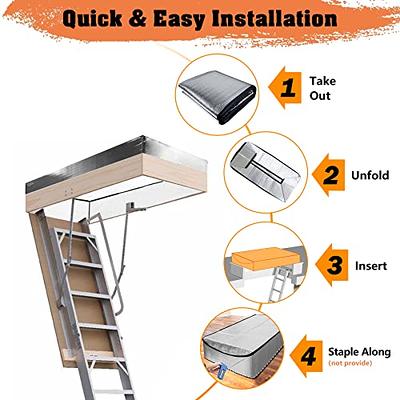 Attic Stairs Insulation Cover 25 x 54 x 11 - Attic Ladder Insulation  Cover - Attic Insulation Tent with Zipper - Fire Proof Attic Cover Stairway