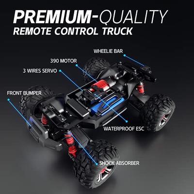 DEERC 1:12 Remote Control Car with Metal Shell, 4WD Off Road Monster Truck,  Dual Motors LED Headlight RC Rock Crawler, 2.4Ghz All Terrain Hobby RC