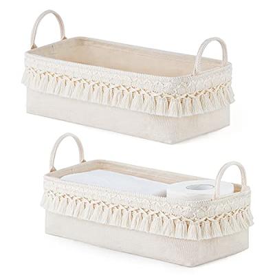 Mkono 2 Pack Storage Baskets for Bathroom Closet Shelf Boho Decor Small  Storage Bins with Tassels Cute Rectangular Organizers with Handles for  Bedroom Nursery Dorm, Ivory, 13.38L x 6.3W x 3.9H 