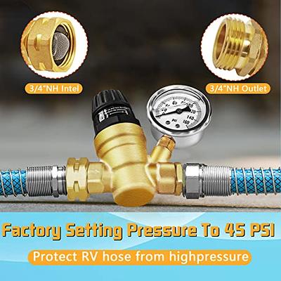 RVGUARD RV Water Pressure Regulator Valve, Brass Lead-Free Adjustable Water  Pressure Reducer with Gauge and Inlet Screen Filter for RV Camper Travel