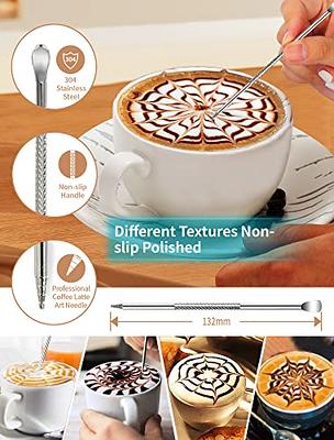 Milk Frothing Pitchers 12oz, Stainless Steel Espresso Steaming pitchers  with Decorating Pen Coffee Milk Frother Cup with Scale Cappuccino Latte Art