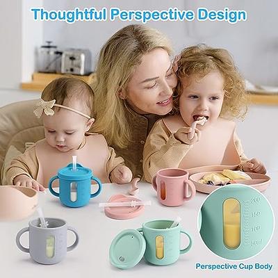 Beige Silicone Sippy Cup with Straw - 100% Spill Proof Silicone Straw Cup for Baby, 6 oz Silicone Cup - 3 in 1 Cup 1. Silicone Sippy Cups for Baby 2