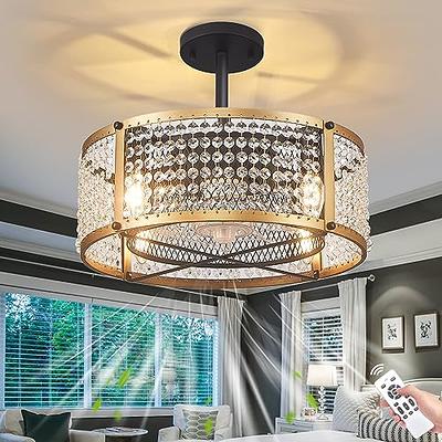 Ceiling Fans With Lights Caged Crystal Fan Light And Remote Control Modern Small For Bedroom Living Room Kitchen Black Gold Yahoo Ping