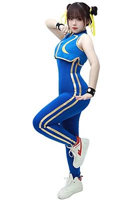 DAZCOS Women's US Size Blue Cheongsam Game Cosplay Costume Fighter