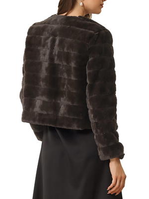 Unique Bargains Women's Plus Size Winter Collarless Faux Fur Fuzzy