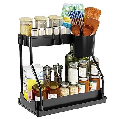 Dracelo 2 Tier Black Bathroom Under Sink Organizers with Sliding