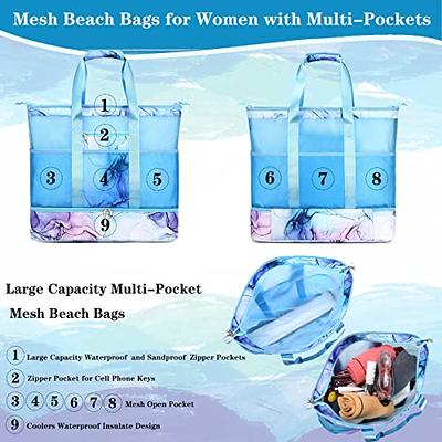  Beach Bags Waterproof Sandproof, Mesh Beach Bag for