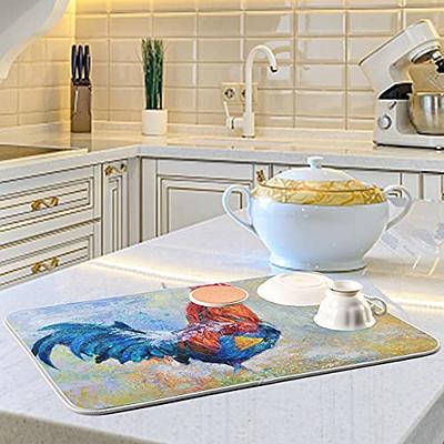 Dish Drying Mat, Absorbent Microfiber Dishes Drainer Mats for Kitchen  Counter , Large Size Dish Drying Pad, 20'' x 15'' (blue)
