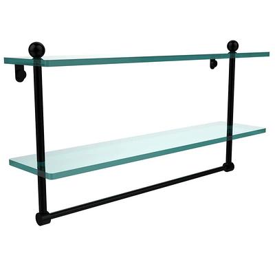 Dracelo 12.2 in. W x 4.8 in. D x 16.14 in. H Black 2 Tier Tempered Glass Shower Shelves with Towel Bar Wall Mounted