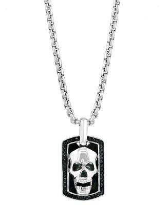 925 Sterling Silver Black Spinel Dog Tag Pendant