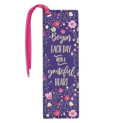 Leatherette Bookmark Pink with Blue Tassel and Book Charm by