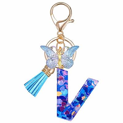 Tassel Letter Keychain Resin Key Holder Women Butterfly Key Chain