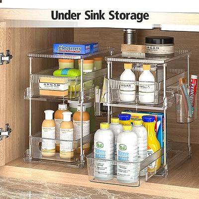 2 Tier Bathroom Storage Organizer with Dividers, Clear Under Sink