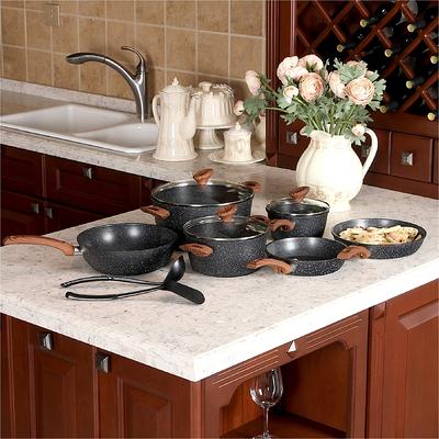 15 Piece Nonstick Induction Cooking Kitchen Cookware Sets Granite Pots and  Pans