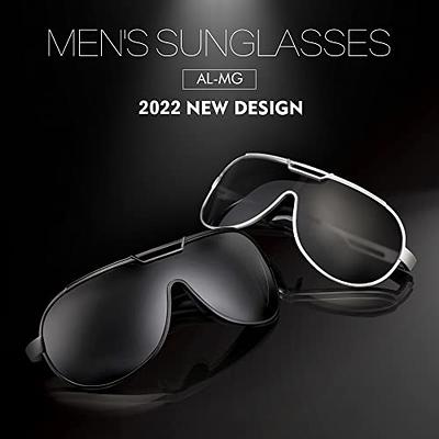 Polarized Rectangular Aviator Sunglasses for Men in Gunmetal / Grey - Military Style Pilot Metal Sunglasses UV 400 Protection