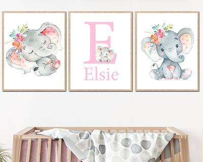 Lion Elephant Rabbit Baby Name Custom Personalized Wall Art Kids Room Home  Decor