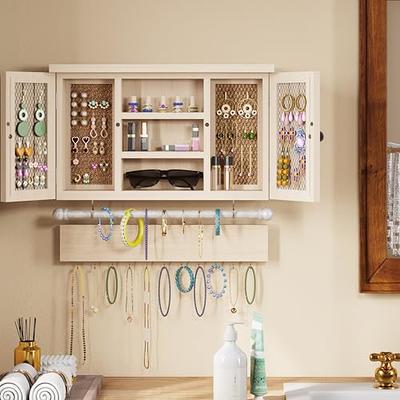 Jewelry Organizer Necklace Holder Wall Mounted Rustic Wood 