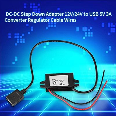 1pc DCDC Step Down Adapter 12V/24V to USB 5V 3A Voltage Regulator