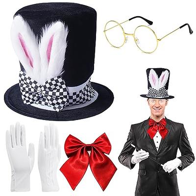 Dolkoic White Rabbit Costume Bunny Ear Top Hat Rabbits Ears Topper Plush  Hat Mad Hatter Set for Easter Halloween Cosplay Accessories