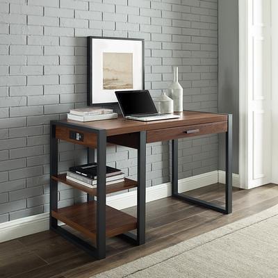 Walker Edison Deluxe White Wood Computer Desk with Hutch