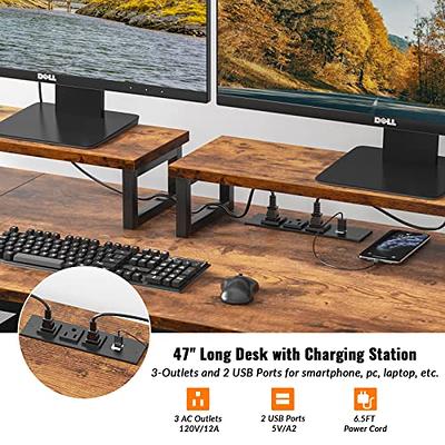 Furologee 61 Desk with LED Light & Power Outlets, Reversible Computer Desk  with File Cabinet & Drawer, White Gaming Desk Writing Table with Dual