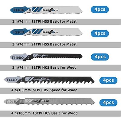 Jigsaw Blades Set 48pcs,Contractor Assorted T Shank Jig Saw Blades,Multi-Purpose  HCS/HSS Saw Blades for Cutting Wood,Plastic,Metal 