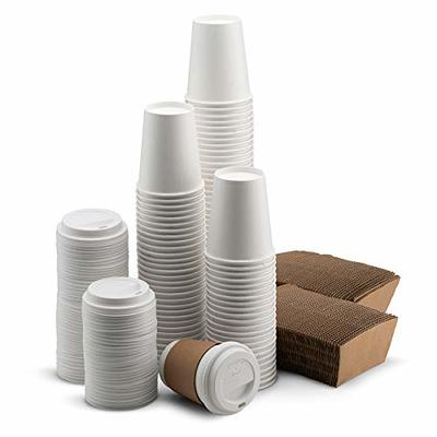 [50 Pack] 20 oz Paper Coffee Cups, Disposable Paper Coffee Cup with Lids,  Sleeves, and Stirrers, Hot/Cold Beverage Drinking Cup for Water, Juice