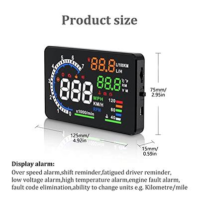 5.5 inches A8 OBD2 Windshield HUD Head Up Display with Display RPM MPH  Speeding Warning Fuel Consumption Temperature