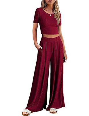 Ekouaer Lounge Ribbed Crop Top Pajama Sets