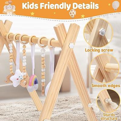 Wooden Baby Play Gym, WOOD CITY Foldable Baby Gym with 6 Hanging Sensory  Toys for Infants Activity, Newborn Gifts for Baby Girl and Boy (Natural  Wood)