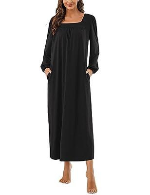 Marvmys Women Long Sleeves Nightgowns Soft Cotton Lounge Dress FuLL Length  Nightshirts for Ladies Black M - Yahoo Shopping